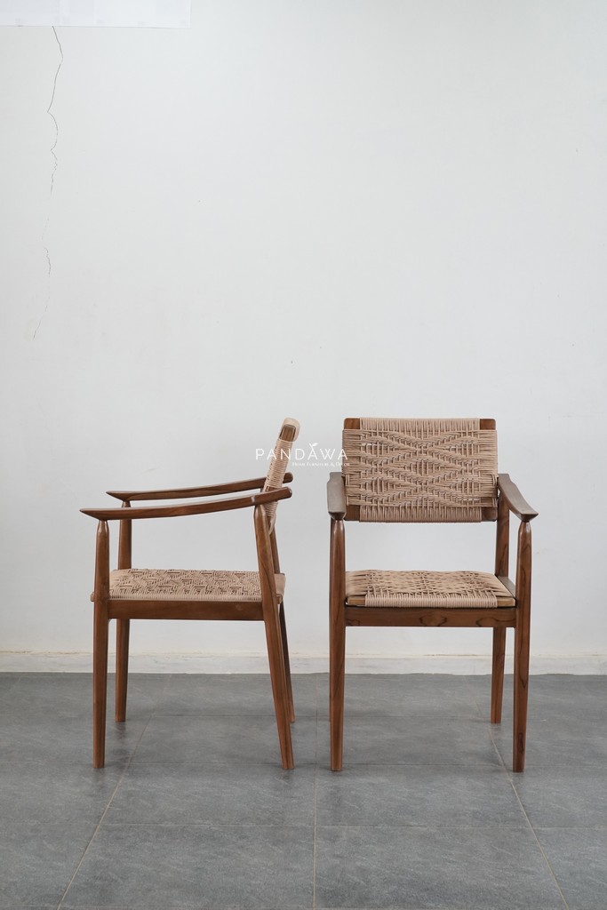 solid teak wood and synthetic rattan dining arm chair